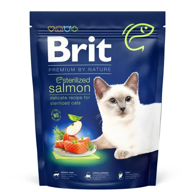 Корм Brit Premium для стерилізованих котів, з лососем